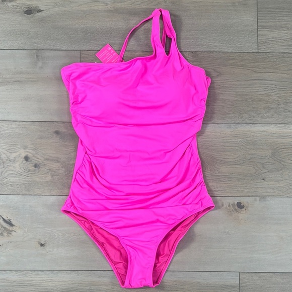 Holipick Women’s One Piece One Shoulder Hot Pink Swimsuit NWT - Picture 1 of 14